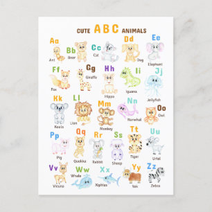 Alphabet Animal ABC Cute animals  Announcement Postcard