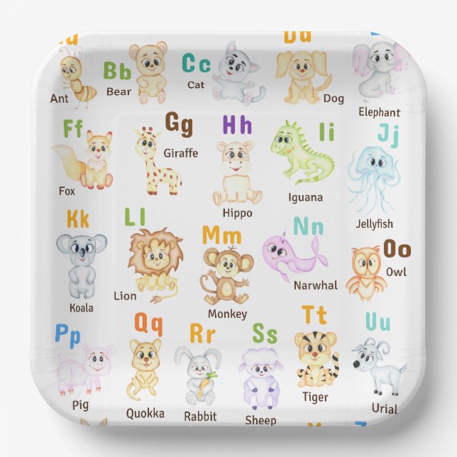 Alphabet Animal ABC Cute animals  Paper Plate (Front)