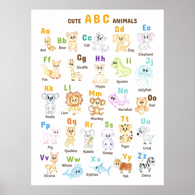 Alphabet Animal ABC Cute animals  Poster (Front)