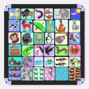 Alphabet animals square sticker
