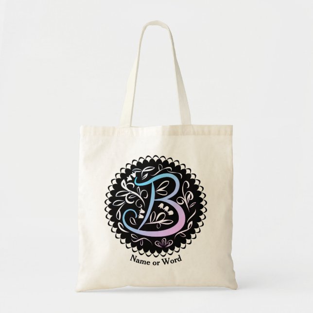 Alphabet B Monogram Handwritting Tote Bag (Front)