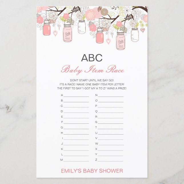 Alphabet Baby Item Baby Shower Game PRINTED (Front)