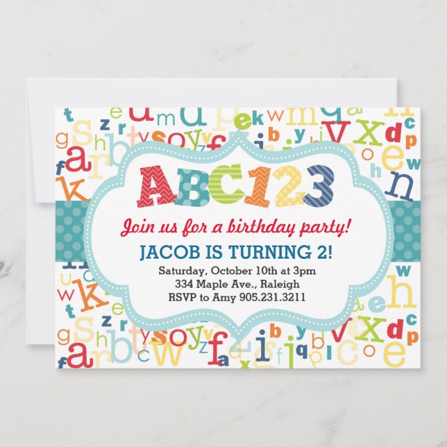 Alphabet Birthday Party Invitation (Front)