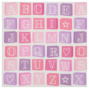 Alphabet Blocks Modern Children's Pink Fabric