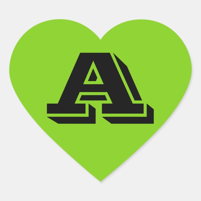 Alphabet by Janz Capital Letter A Yellow Green Heart Sticker (Front)