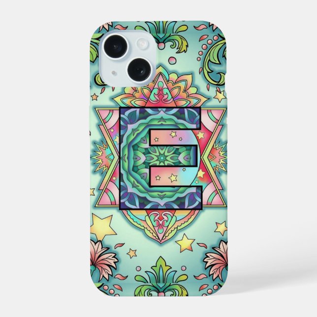 Alphabet E mandala  iPhone 15 Case (Back)