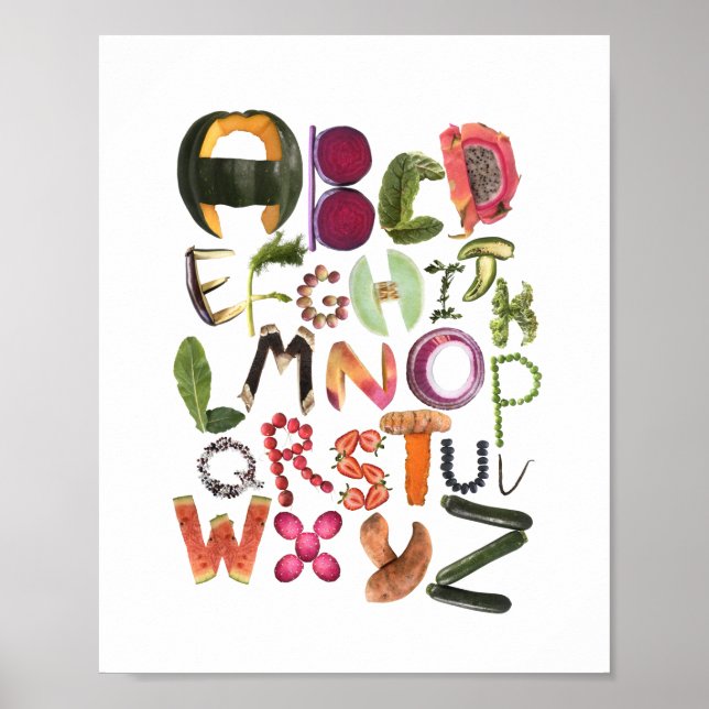 Alphabet Food Art with fruits and vegetables - Poster (Front)
