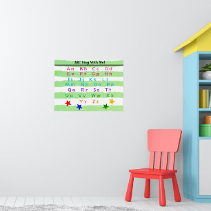 Alphabet Green White Watercolor Stripes Poster