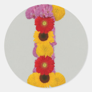Alphabet I in Flowers Classic Round Sticker