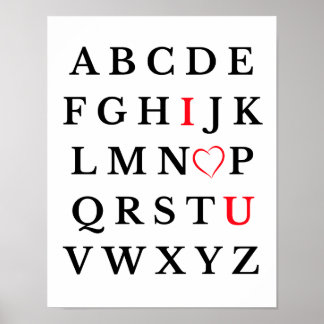Alphabet I Love You Heart Capital Letter Kids Room Poster