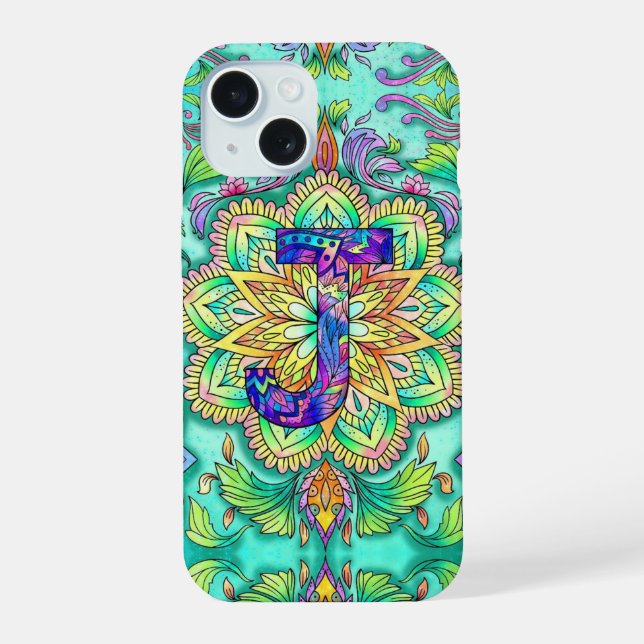 Alphabet J mandala  iPhone 15 Case (Back)