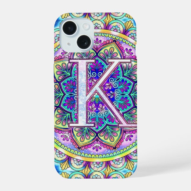 Alphabet K mandala  iPhone 15 Case (Back)