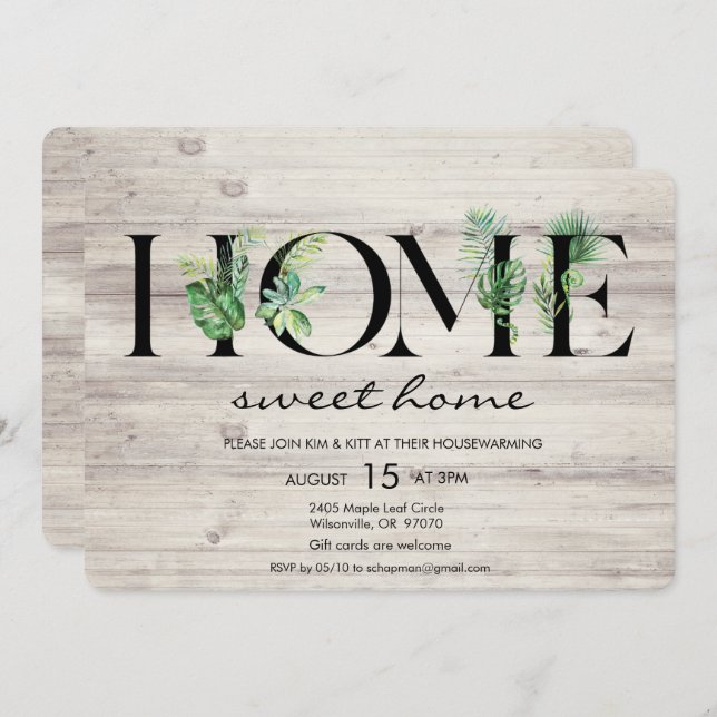 Alphabet Leaf Home Housewarming Invitation (Front/Back)