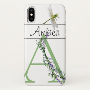 Alphabet letter A Lavender Eucalyptus Dragonfly Case-Mate iPhone Case