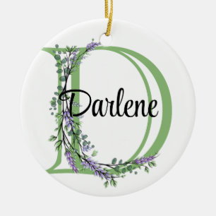 Alphabet letter D, watercolor Lavender botanical Ceramic Tree Decoration