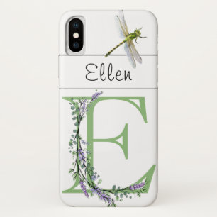 Alphabet letter E Lavender Eucalyptus Dragonfly Case-Mate iPhone Case