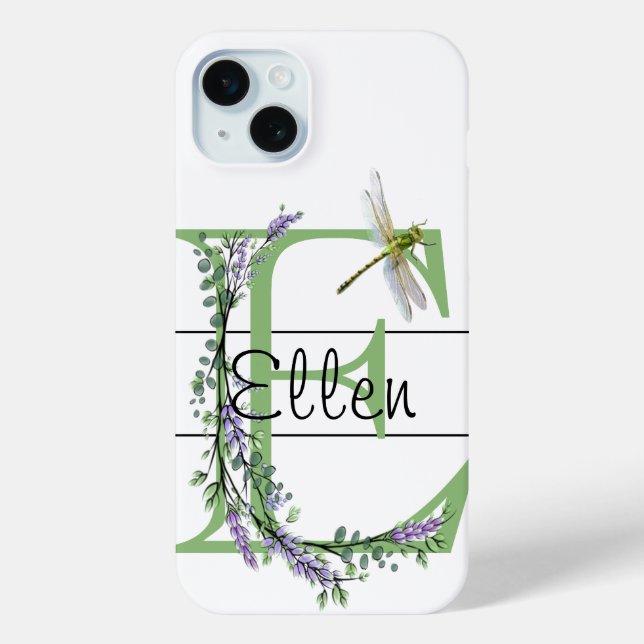 Alphabet letter E, watercolor Lavender Dragonfly Case-Mate iPhone Case (Back)