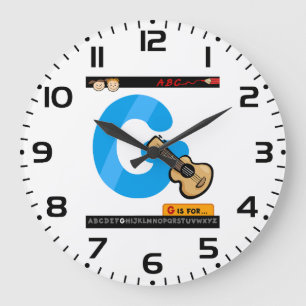 Alphabet Letter G is for Guitar Large Clock
