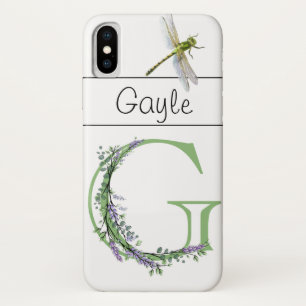 Alphabet letter G Lavender Eucalyptus Dragonfly Case-Mate iPhone Case
