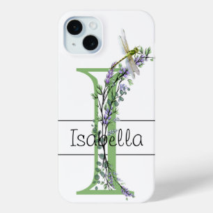 Alphabet letter I, watercolor Lavender Dragonfly iPhone 15 Mini Case