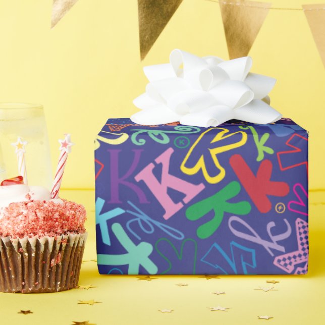 Alphabet Letter K Wrapping Paper - Navy Blue (Birthday Party)