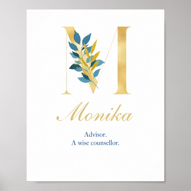 Alphabet letter M Wall poster Name and Meaning (Front)
