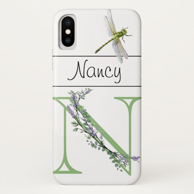 Alphabet letter N Lavender Eucalyptus Dragonfly Case-Mate iPhone Case (Back)