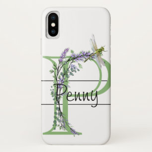 Alphabet letter P, watercolor Lavender Dragonfly Case-Mate iPhone Case