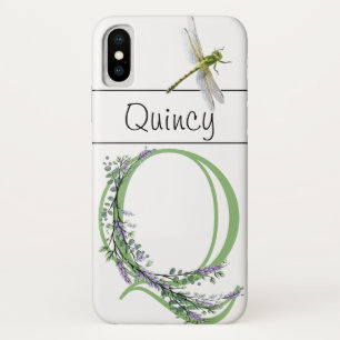 Alphabet letter Q Lavender Eucalyptus Dragonfly Case-Mate iPhone Case