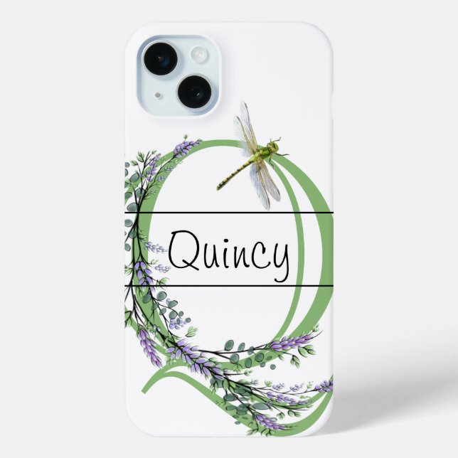 Alphabet letter Q, watercolor Lavender Dragonfly Case-Mate iPhone Case (Back)