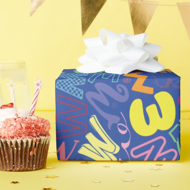 Alphabet Letter W Wrapping Paper - Blue (Birthday Party)