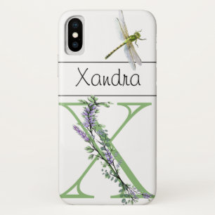 Alphabet letter  X Lavender Eucalyptus Dragonfly Case-Mate iPhone Case