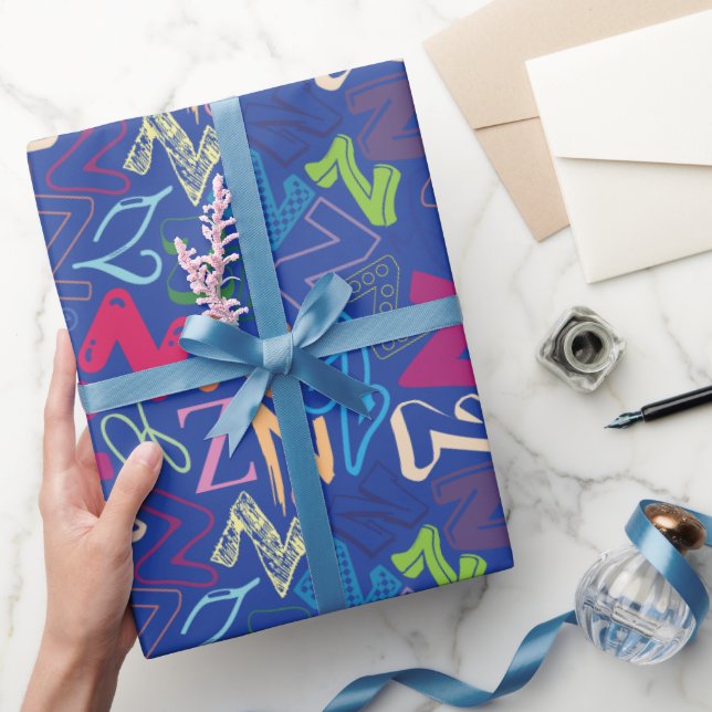 Alphabet Letter Z Wrapping Paper - Blue (Gifting)