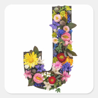 Alphabet letters flowers square sticker