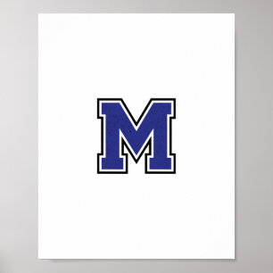 Alphabet M in Blue Color Poster