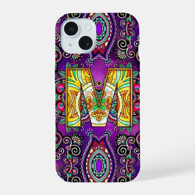 Alphabet M mandala  iPhone 15 Case (Back)