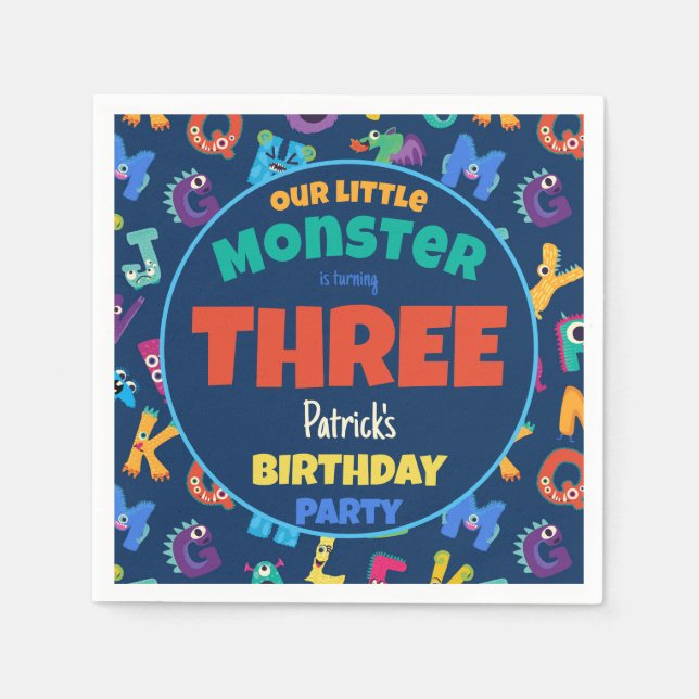 Alphabet Monsters Birthday Little Monster Add Age Napkin (Front)