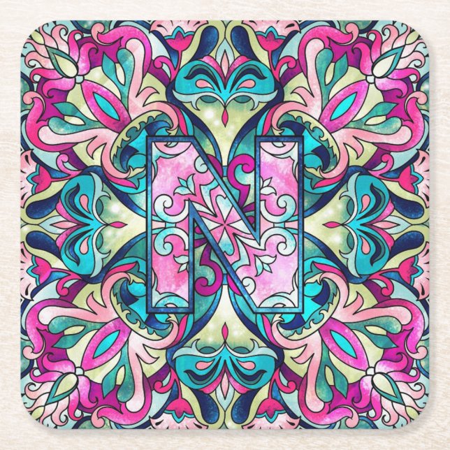Alphabet N  Square Paper Coaster (Front)