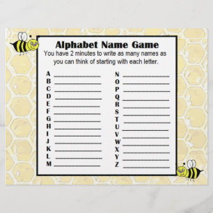 Alphabet Name Game and Baby Shower Bingo Game Flyer