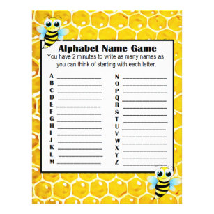 Alphabet Name Game and Baby Shower Bingo Game Flyer
