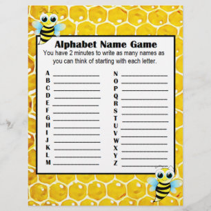 Alphabet Name Game and Baby Shower Bingo Game Flyer