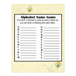 Alphabet Name Game and Baby Shower Bingo Game Flyer