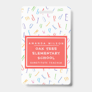 Alphabet Pattern - Elementary School Teacher Name ID Badge