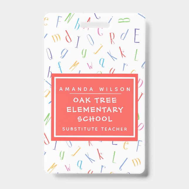 Alphabet Pattern - Elementary School Teacher Name ID Badge (Front)