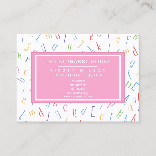 Alphabet Pattern - Substitute Teacher / Tutor Business Card (Front)