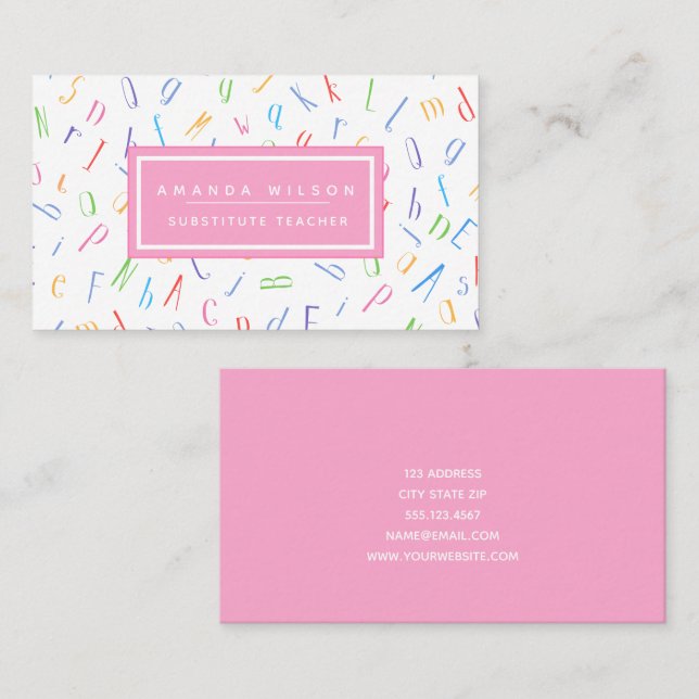 Alphabet Pattern - Substitute Teacher / Tutor  Business Card (Front/Back)