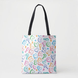 alphabet pattern tote bag
