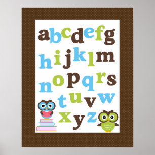 Alphabet Poster for Nursery Blue Green Owls