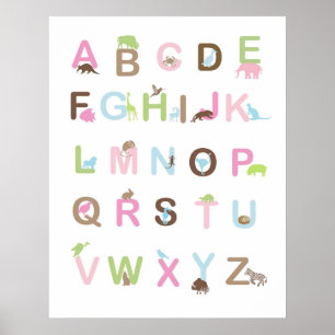 Alphabet poster in pinks and browns