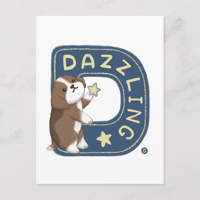 Alphabet Series: "D" Dazzling Beagle Illustration Postcard (Front)